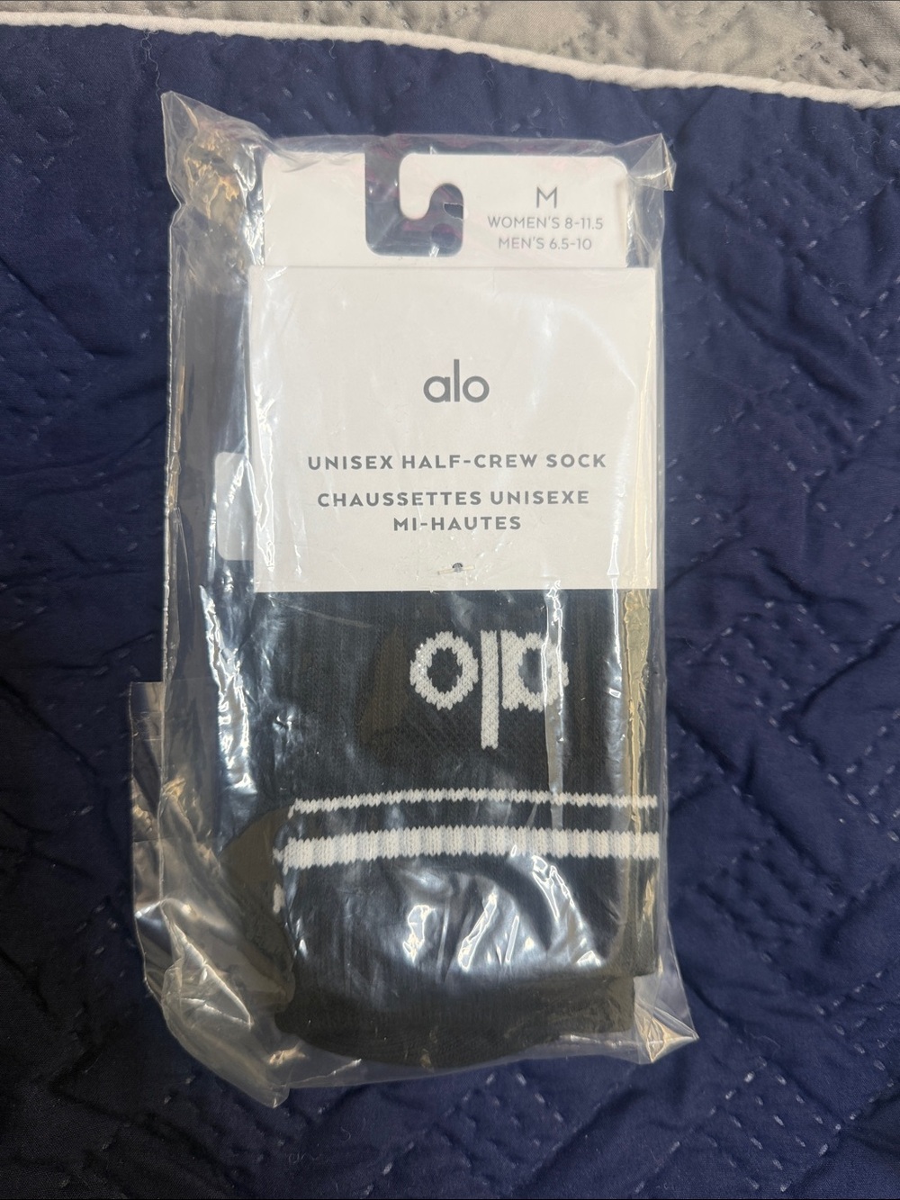 ALO Yoga Unisex Half-Crew Sock - Black, Grey and Winter Frost. $25 Each pair